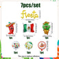 7pcs Mexican carnival balloon party decorations, including golden fiesta banner balloon, cactus, chili pepper, sombrero, avocado