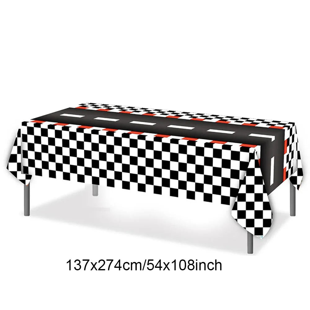 Checkered Race Car Party Tablecloths Black White Checkered Flag Tablecloth Racetrack Tablecover Racing Birthday Party Supplies