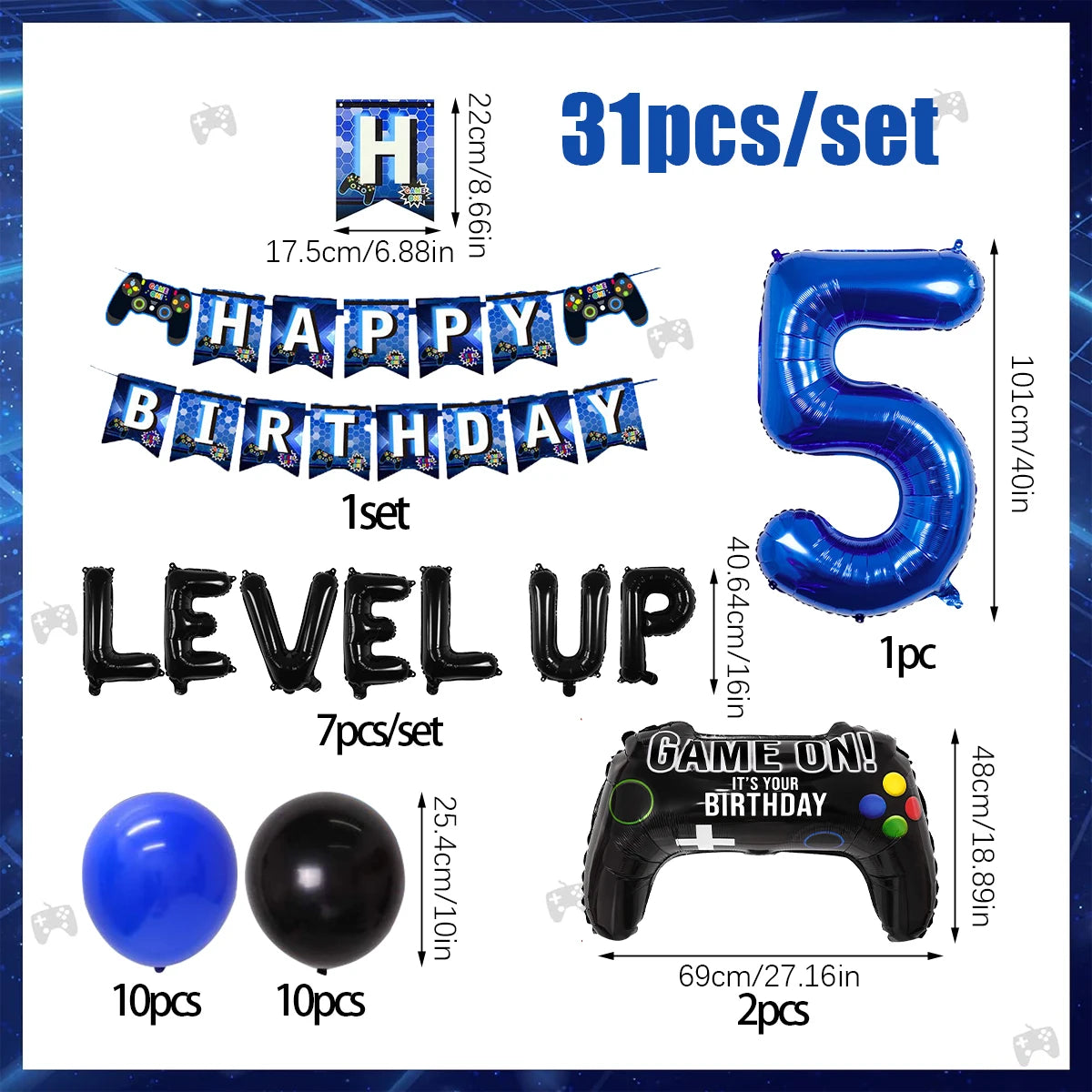 31pcs video game birthday party decorations set for ages 1-18 video game player themed birthday party decorations