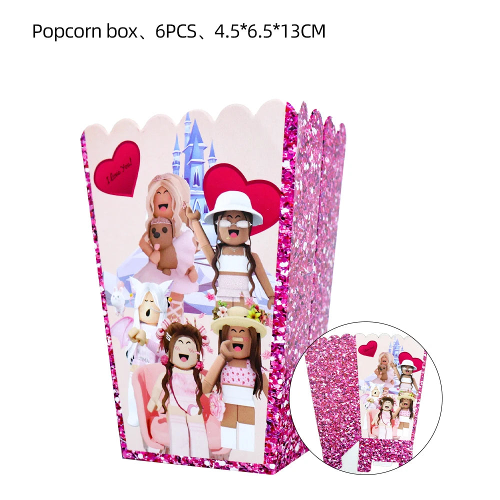 Pink Robloxed Theme Birthday Party Decorations Tableware Set Balloons Cups Plates Banner Backdrop for Girls Baby Shower Supplies