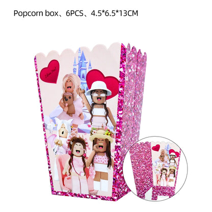 Pink Robloxed Theme Birthday Party Decorations Tableware Set Balloons Cups Plates Banner Backdrop for Girls Baby Shower Supplies