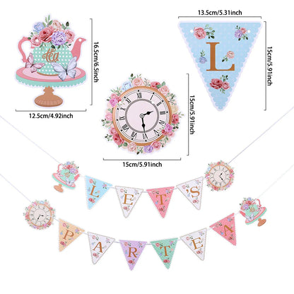 Tea Party Decoration Teapot Foil Balloon LET'S PARTEA Banner  Spiral Macaron Balloon Lady Birthday Afternoon Tea Party Supplies