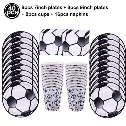 Soccer Theme Disposable Tableware Set Paper Plates Cups Napkins Tablecloth Boys Sports Football Birthday Party Decor Supplies