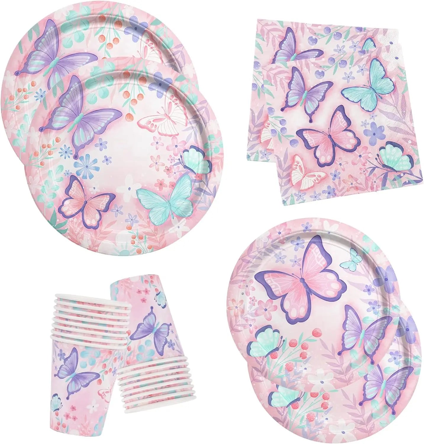 Butterfly Birthday Party Decoration Disposable Party Plates Cup Napkin Tablecloth Butterfly Knìfe Birthday Decoration Baby Showe