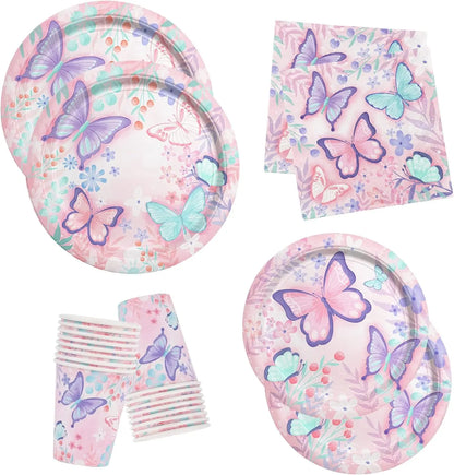 Butterfly Birthday Party Decoration Disposable Party Plates Cup Napkin Tablecloth Butterfly Knìfe Birthday Decoration Baby Showe