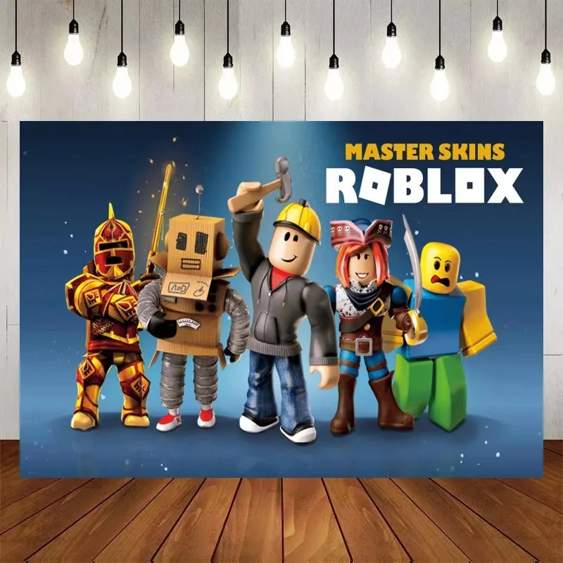 Roblox Birthday Party Decoration Roblox Game Set Tableware Tablecloth Balloon Cake Topper Backdrop Baby Showe Toy Party Supplies