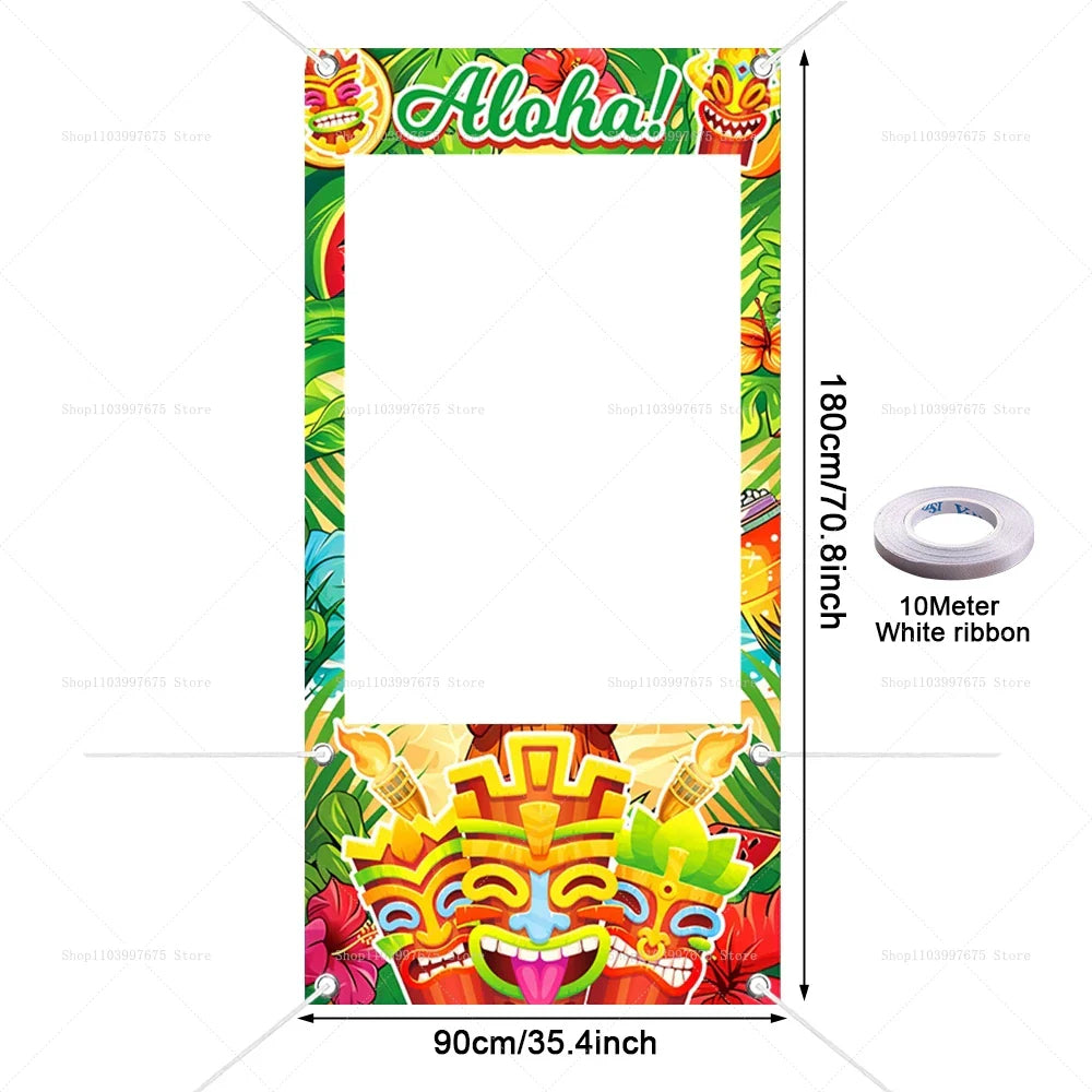 Summer Themed Party Decorations Photo Booth Frame Props Pool Flamingo Hawaiian Party Shooting Backdrop Props Baby Shower Banner
