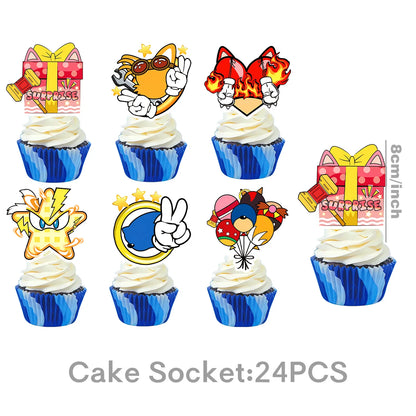 Sonic boys and girls' birthday party decorations, baby party decorations, disposable tableware stickers，tablecloths，back drop。