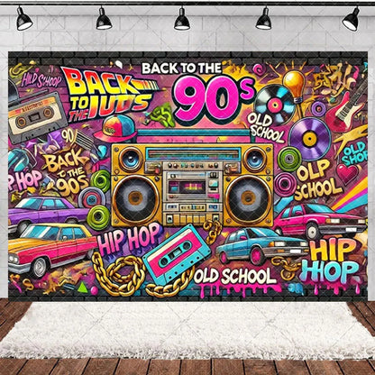 90’S Disco Party Decorations Back To 90s Backdrop Women Men Friend Birthday Music Party Disposable Tableware Balloon CakeTopper