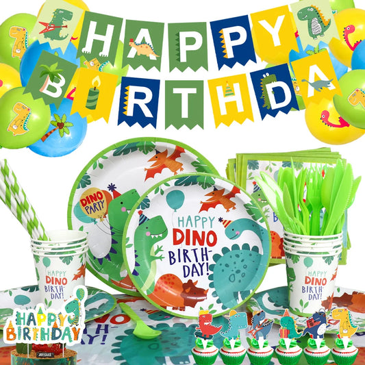 Cartoon Dinosaur Birthday Party Decorations Latex Balloons Baby Shower Cup Plate Napkins Straw Kids Favors For Party Supplies
