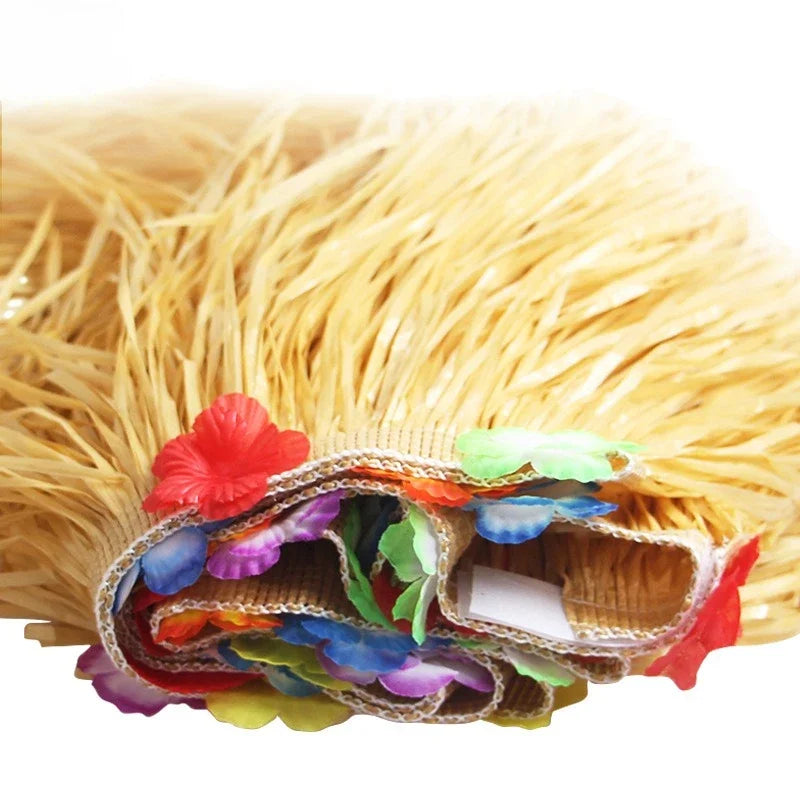 Luau Party Decorations Hawaiian Grass Table Skirt Flower Party Favors for Summer Tropical Indoor Outdoor Parties