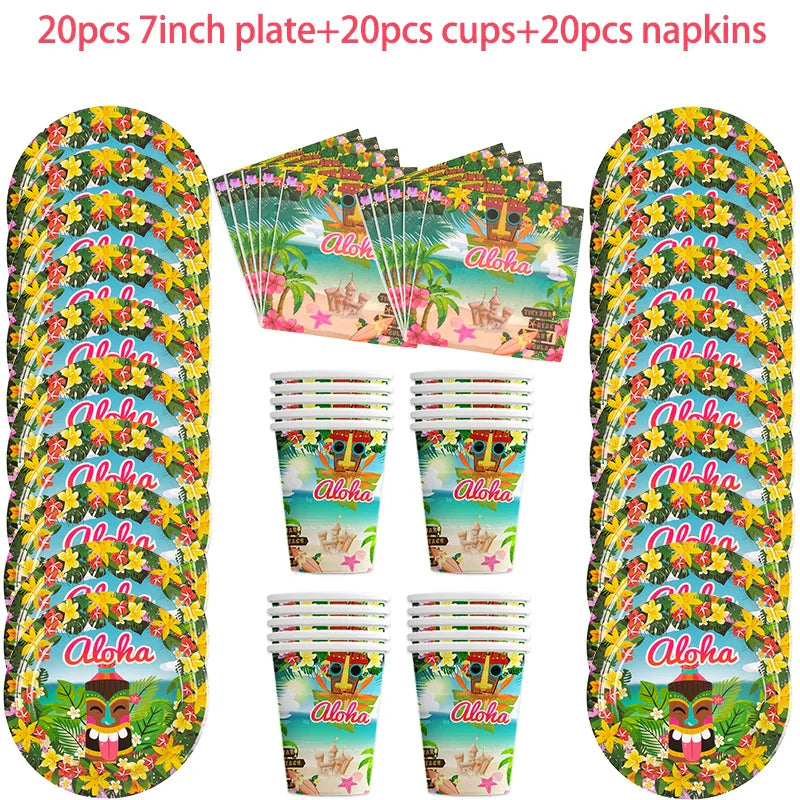 Tropical Party Decorations  Hibiscus Flower Garland Strawberry Cups Luau Grass Table Skirt Summer Beach Hawaiian Party Supplies