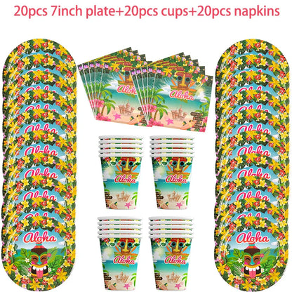 Tropical Party Decorations  Hibiscus Flower Garland Strawberry Cups Luau Grass Table Skirt Summer Beach Hawaiian Party Supplies
