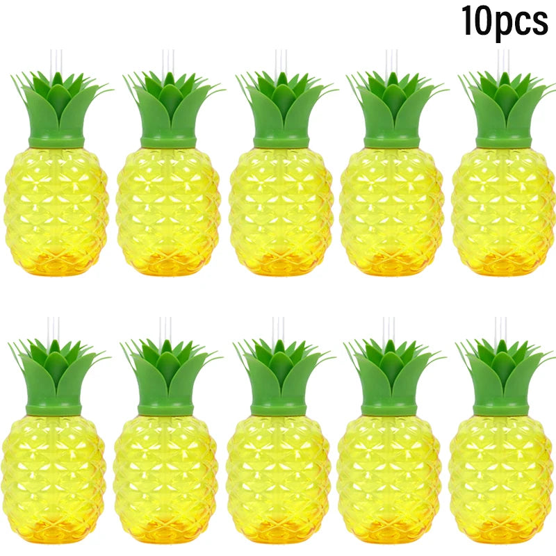 Tropical Party Decorations  Hibiscus Flower Garland Strawberry Cups Luau Grass Table Skirt Summer Beach Hawaiian Party Supplies