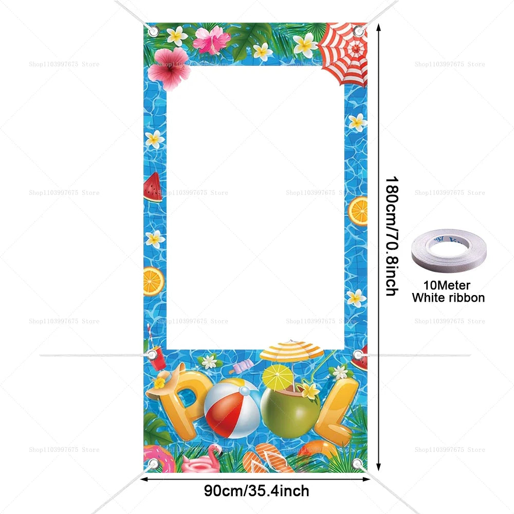 Summer Themed Party Decorations Photo Booth Frame Props Pool Flamingo Hawaiian Party Shooting Backdrop Props Baby Shower Banner