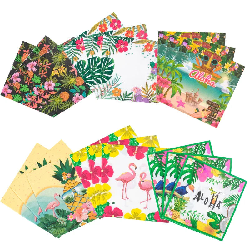 Tropical Party Decorations  Hibiscus Flower Garland Strawberry Cups Luau Grass Table Skirt Summer Beach Hawaiian Party Supplies