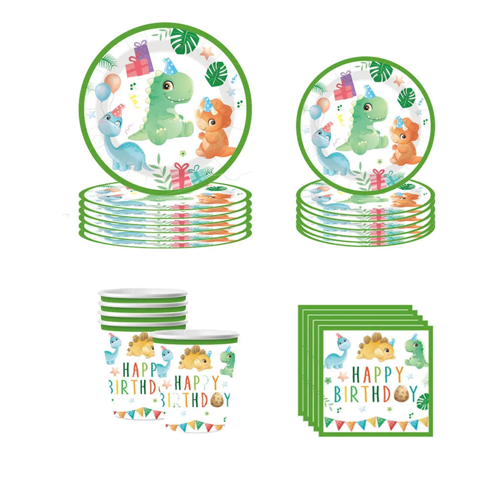 Cartoon Dinosaur Theme Birthday Party Decorations Cartoon Disposable Tableware Set Disposable Plates Kids Boys Girls Baby Shower