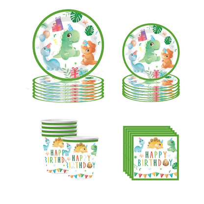 Cartoon Dinosaur Theme Birthday Party Decorations Cartoon Disposable Tableware Set Disposable Plates Kids Boys Girls Baby Shower