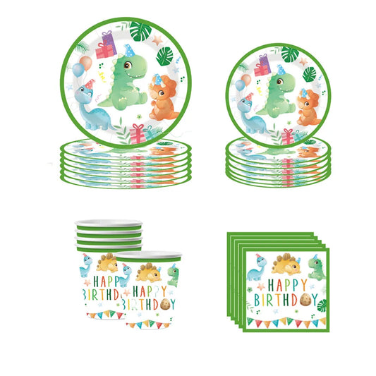Cartoon Dinosaur Theme Birthday Party Decorations Cartoon Disposable Tableware Set Disposable Plates Kids Boys Girls Baby Shower