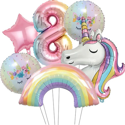 Rainbow Unicorn Aluminum Balloon 32inch Gradient Number Balloon Unicorn Party Supplies Unicorn Party Decoration Baby Shower