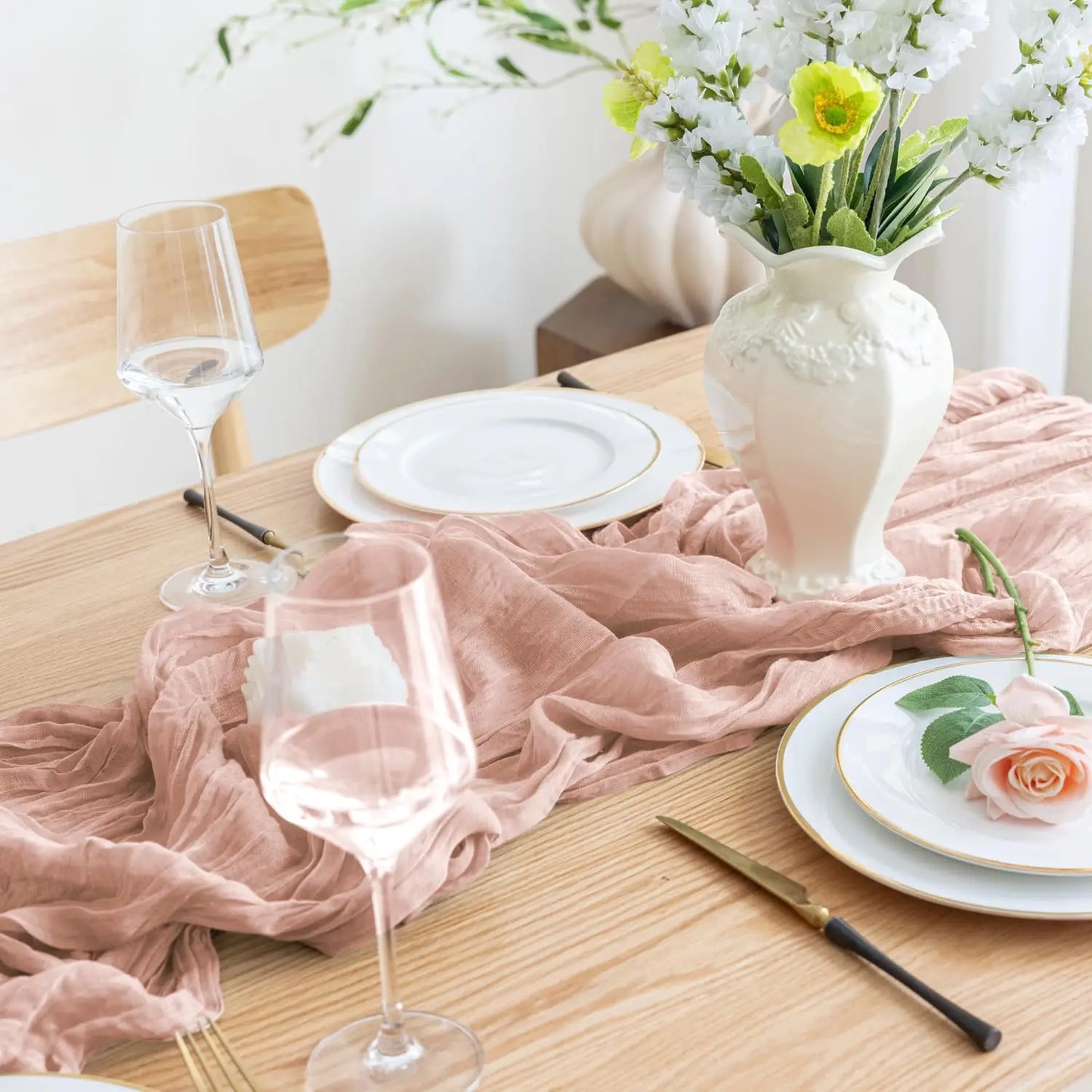 Dusty Pink Semi-Sheer Wedding Table Runner Gauze Cheesecloth Table Setting Dining Wedding Party Christmas Arches Cake Decor