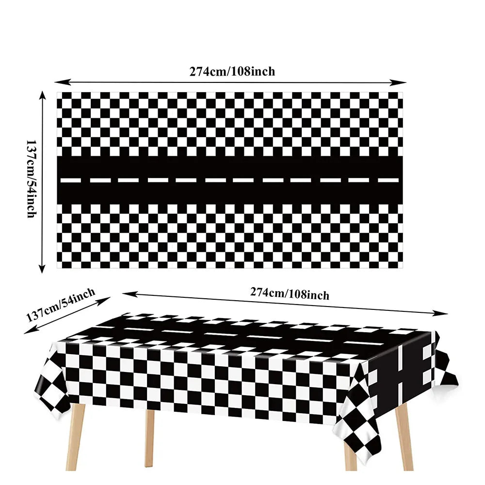 Checkered Race Car Party Tablecloths Black White Checkered Flag Tablecloth Racetrack Tablecover Racing Birthday Party Supplies