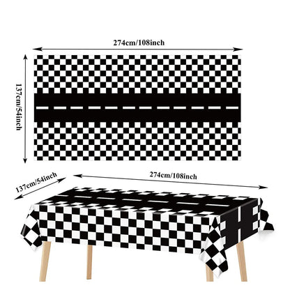 Checkered Race Car Party Tablecloths Black White Checkered Flag Tablecloth Racetrack Tablecover Racing Birthday Party Supplies