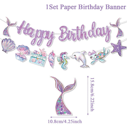 Little Mermaid Party Decoration Mermaid Disposable Tableware Happy 1st Birthday Party Decorations Kids Baby Shower Girl Supplies
