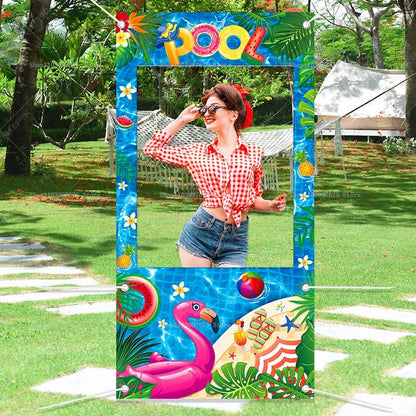 Summer Themed Party Decorations Photo Booth Frame Props Pool Flamingo Hawaiian Party Shooting Backdrop Props Baby Shower Banner