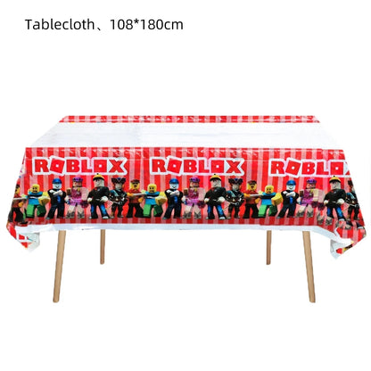 Roblox Birthday Party Decoration Roblox Game Set Tableware Tablecloth Balloon Cake Topper Backdrop Baby Showe Toy Party Supplies