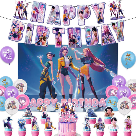 Demon Hunters Party Decoration Set Balloons Banner for Birthday Party Korean Kpop Anime Party Pulling Outdoor Picnic Supplies