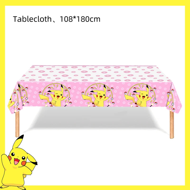 Pokemon Birthday Party Decoration Pikachu Balloons Disposable Tableware Cup Napkin Plate Tablecloth Baby Shower Cake Topper Flag