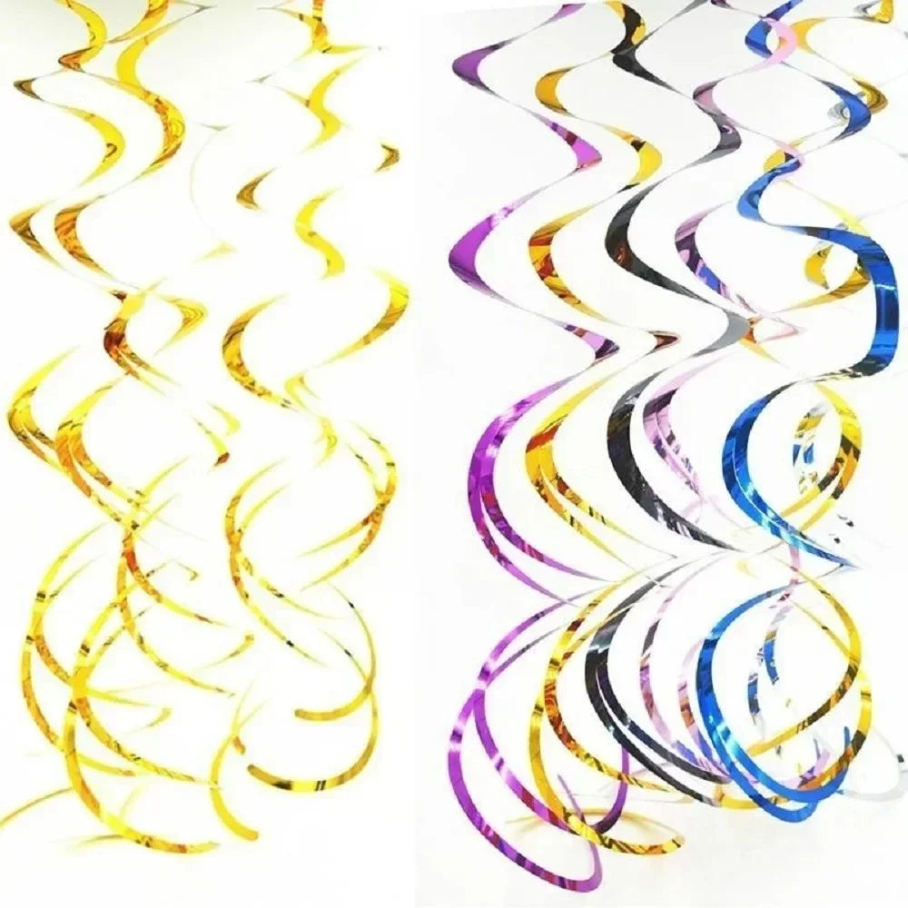 6pcs Party Spiral Decoration Birthday Party Wedding Decorative Ornaments Foil Swirls Banner Tassels Garland
