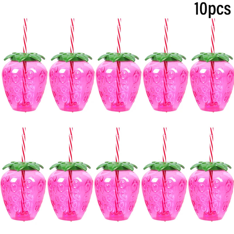 Tropical Party Decorations  Hibiscus Flower Garland Strawberry Cups Luau Grass Table Skirt Summer Beach Hawaiian Party Supplies