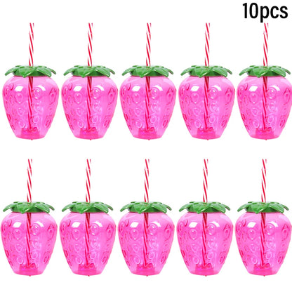 Tropical Party Decorations  Hibiscus Flower Garland Strawberry Cups Luau Grass Table Skirt Summer Beach Hawaiian Party Supplies
