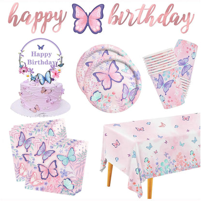 Butterfly Birthday Party Decoration Disposable Party Plates Cup Napkin Tablecloth Butterfly Knìfe Birthday Decoration Baby Showe
