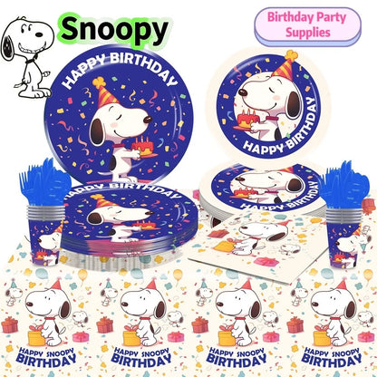 Snoopy Theme Party Decoration Layout Props Disposable Paper Plates Paper Towels Tablecloth Tableware Set Birthday Party Supplies