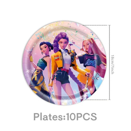 Kpop Demon Hunters Theme Disposable Tableware Set Party Supplies Huntrix Saga Boys Cake Toppings Hanging Cloth Party Decoration