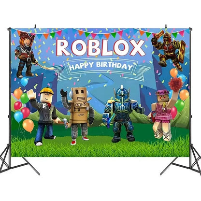 Roblox Birthday Party Decoration Roblox Game Set Tableware Tablecloth Balloon Cake Topper Backdrop Baby Showe Toy Party Supplies