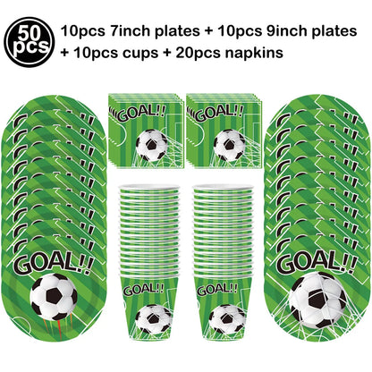 Soccer Theme Disposable Tableware Set Paper Plates Cups Napkins Tablecloth Boys Sports Football Birthday Party Decor Supplies
