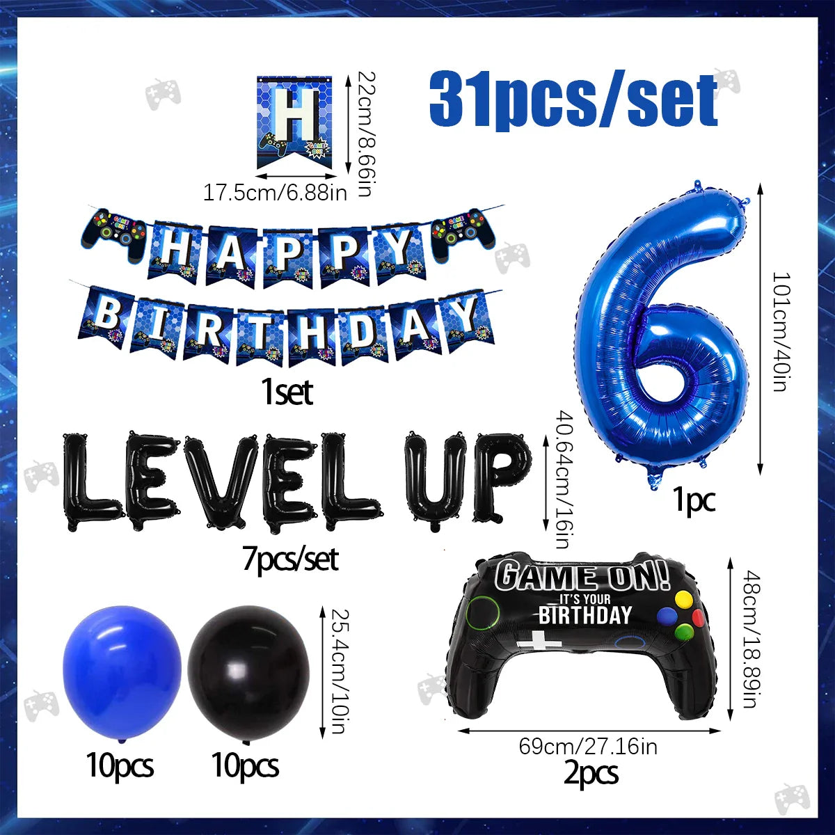 31pcs video game birthday party decorations set for ages 1-18 video game player themed birthday party decorations