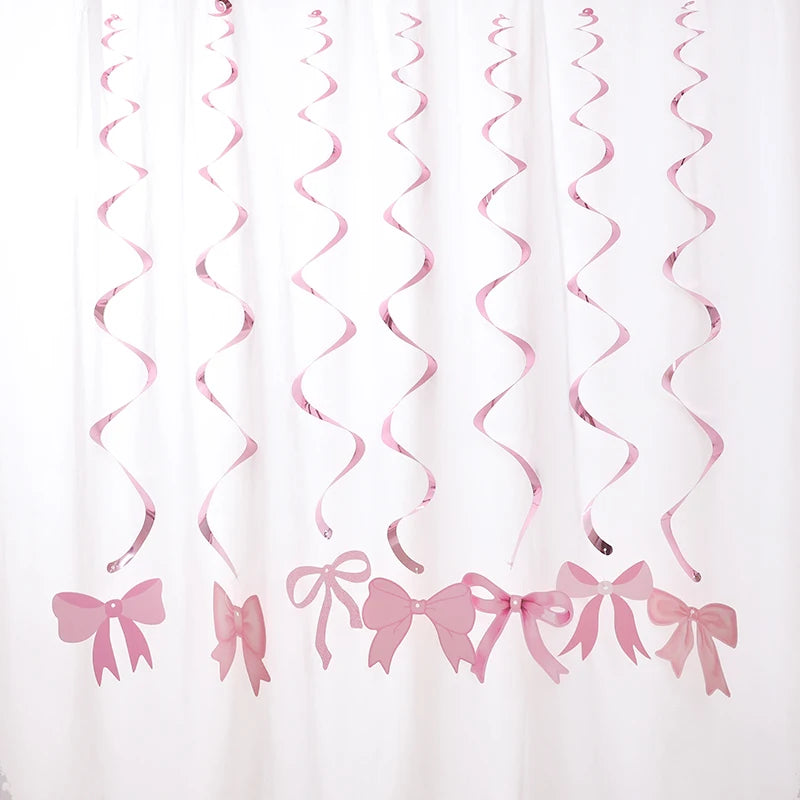 Happy Birthday Garland Pink Bow Banner Backdrops Decoration Kids Baby Shower Girl Party Supplies Bowknot Flag Hanging Decoration