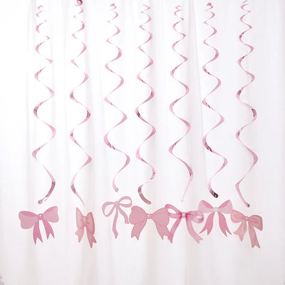 Happy Birthday Garland Pink Bow Banner Backdrops Decoration Kids Baby Shower Girl Party Supplies Bowknot Flag Hanging Decoration