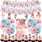 Pink Robloxed Theme Birthday Party Decorations Tableware Set Balloons Cups Plates Banner Backdrop for Girls Baby Shower Supplies