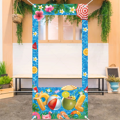 Summer Themed Party Decorations Photo Booth Frame Props Pool Flamingo Hawaiian Party Shooting Backdrop Props Baby Shower Banner