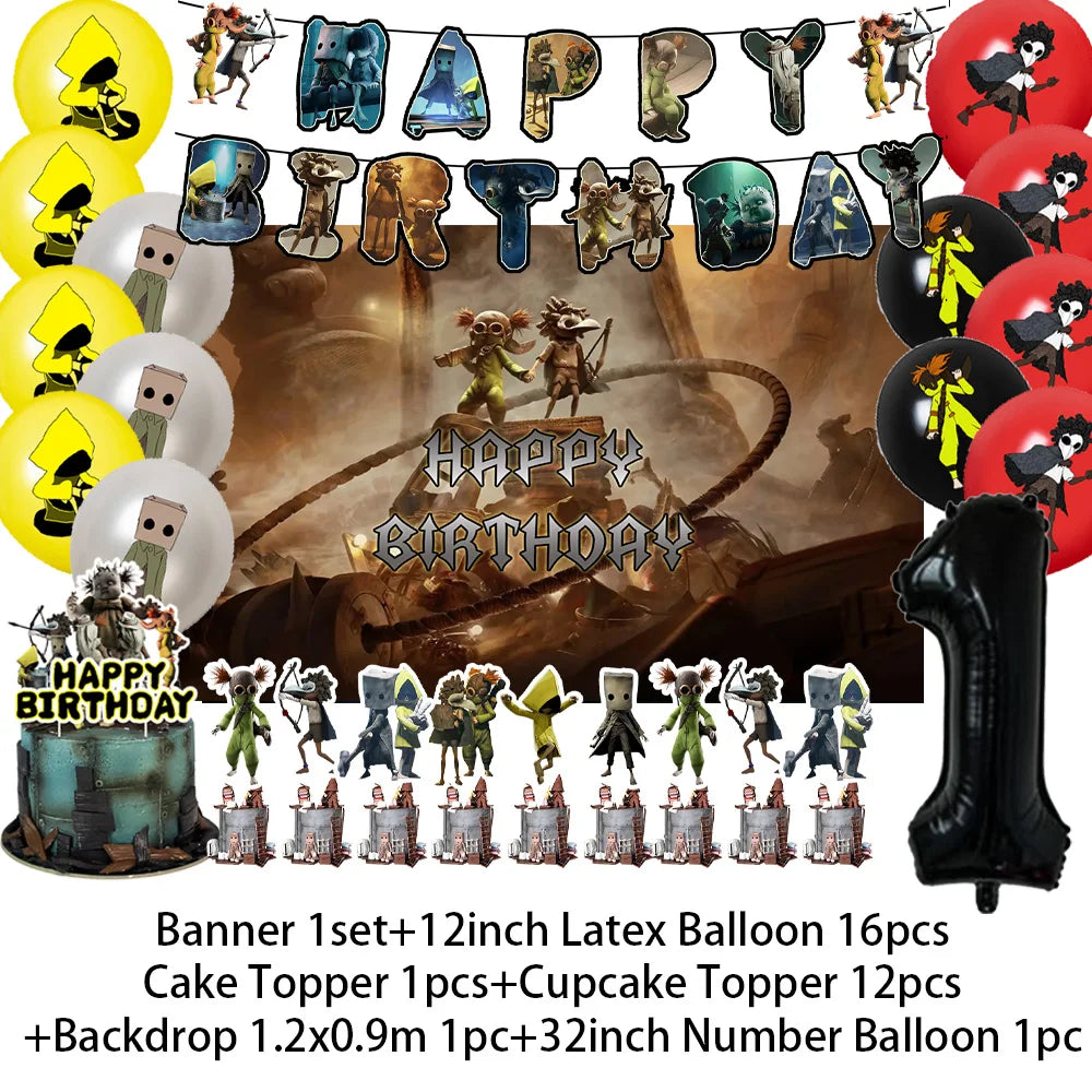 Game L-Little Nightmaresd 3 Birthday Party Decorations Balloons Banner Cake Topper Anime Backdrop Halloween Decor Kids Gifts