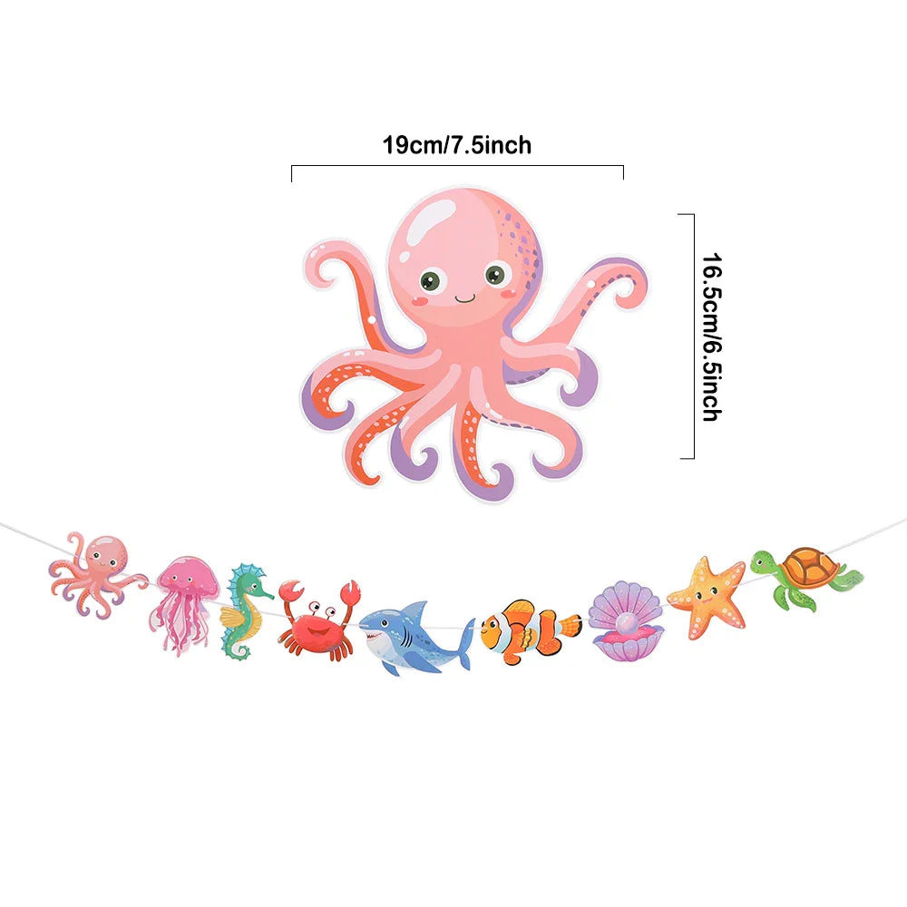 Ocean Party Decorations Under The Sea Banner Jellyfish Crab Seahorse Fish Sea Shell Hanging Swirls Baby Shower Birthday Supplies