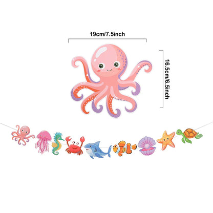 Ocean Party Decorations Under The Sea Banner Jellyfish Crab Seahorse Fish Sea Shell Hanging Swirls Baby Shower Birthday Supplies