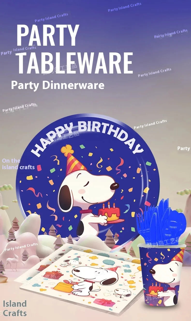 Snoopy Theme Party Decoration Layout Props Disposable Paper Plates Paper Towels Tablecloth Tableware Set Birthday Party Supplies