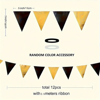 1 Set Black Golden Party Decorations Triangle Pennant Banner Flag Garland Birthday Graduation Wedding Engagement Party Supplies